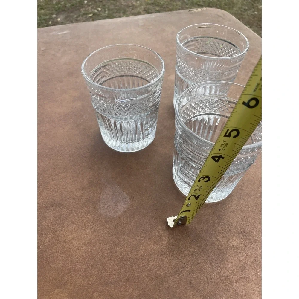 Lot‎ 3 vintage Libbey Duratuff Everest Stackable clear ribbed Glasses 4.5